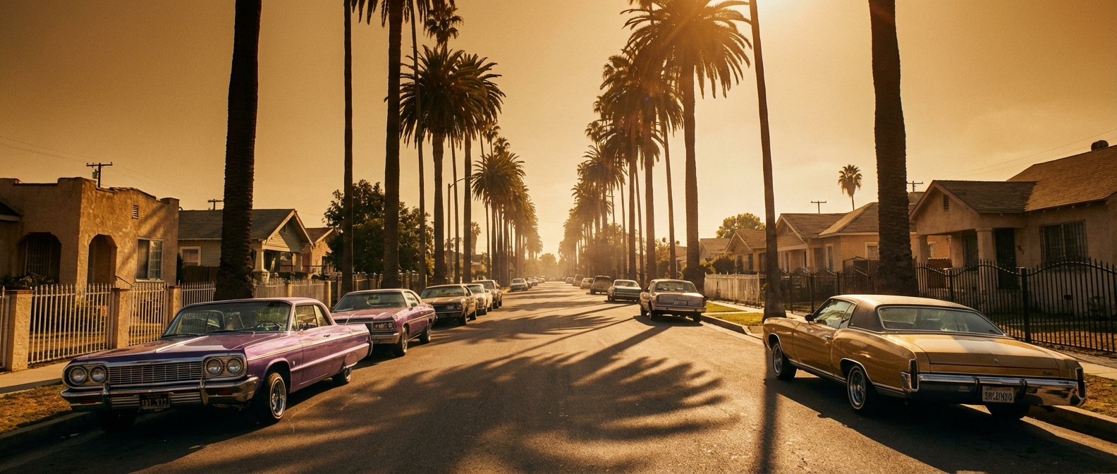 Los Angeles street bathed in golden sunlight